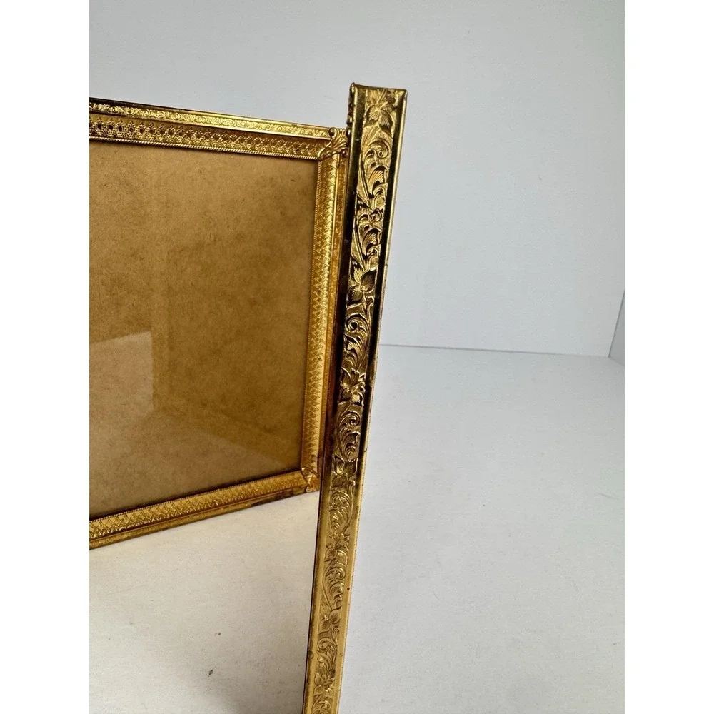 Vintage Brass Double Picture Frame 5x7 Hinged Folding Gold Ornate Frame‎